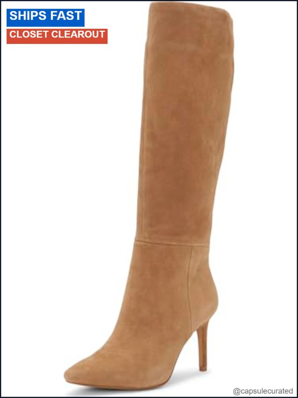 Suede Knee-High Boots Almond Toe Stiletto Heel Zip Closure